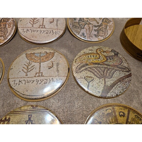 VTG RARE 1959 Vinyl Israel Souvenir Drink Coasters SET OF 11 3 1/2" - Picture 11 of 16